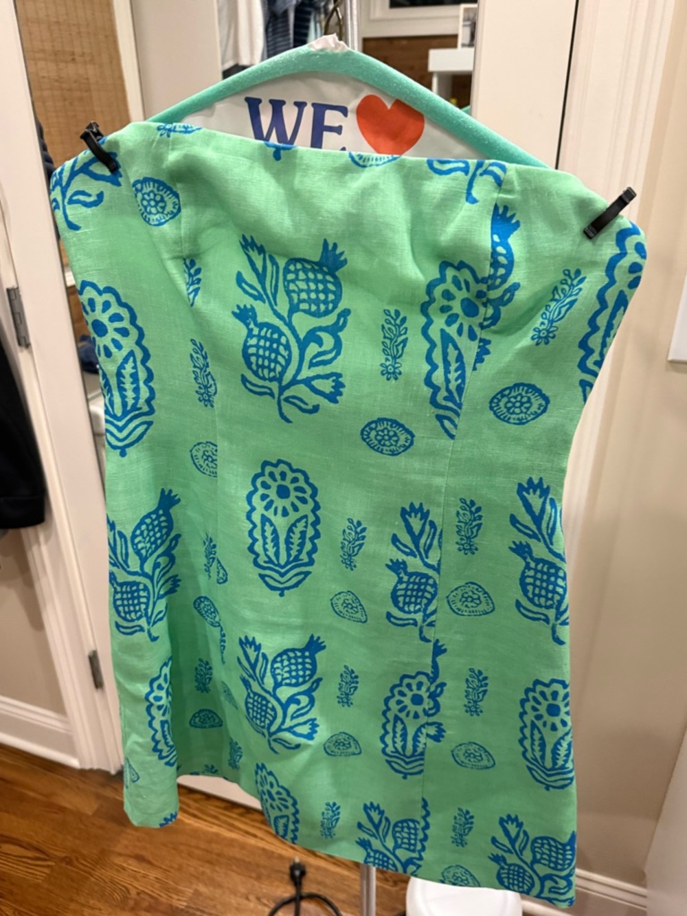 RHODE Strapless Mint Dress with Blue Floral Print